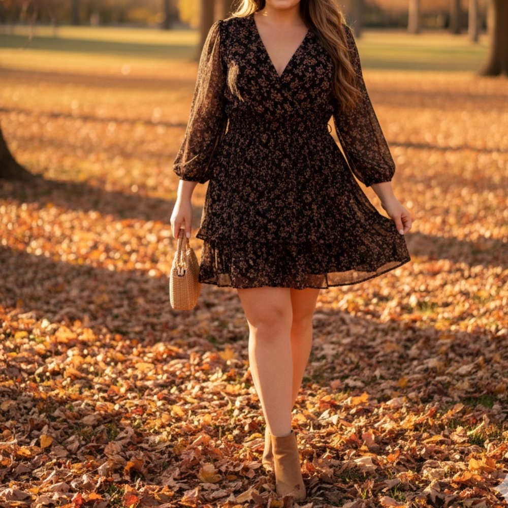Mimi Chica Black Floral Long Sleeve Dress